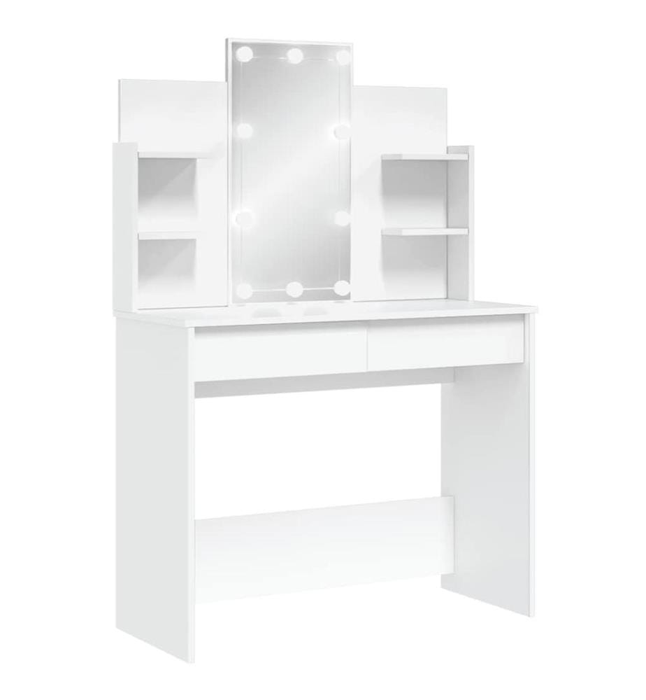 Schminktisch mit LED-Leuchten Weiss 96x40x142 cm