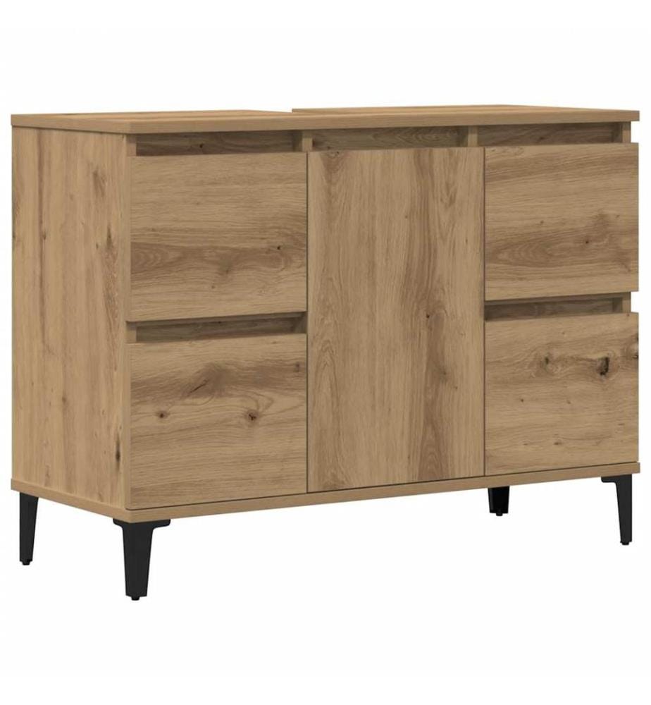 Armoire d'évier chêne artisanal 80x33x60 cm bois d'ingénierie