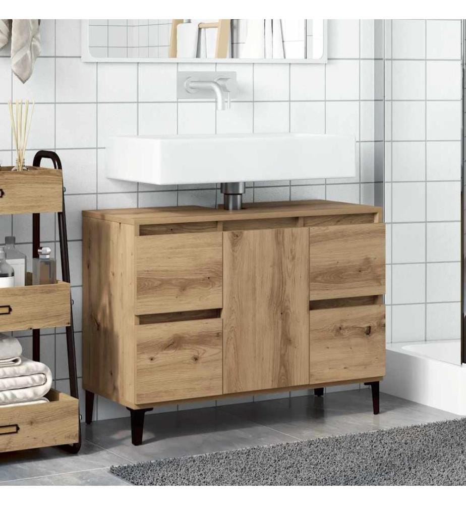 Armoire d'évier chêne artisanal 80x33x60 cm bois d'ingénierie