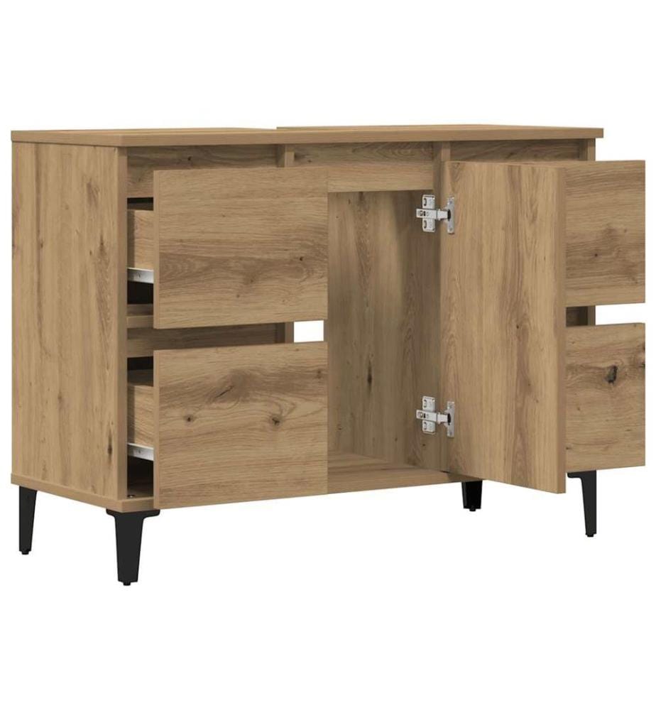 Armoire d'évier chêne artisanal 80x33x60 cm bois d'ingénierie
