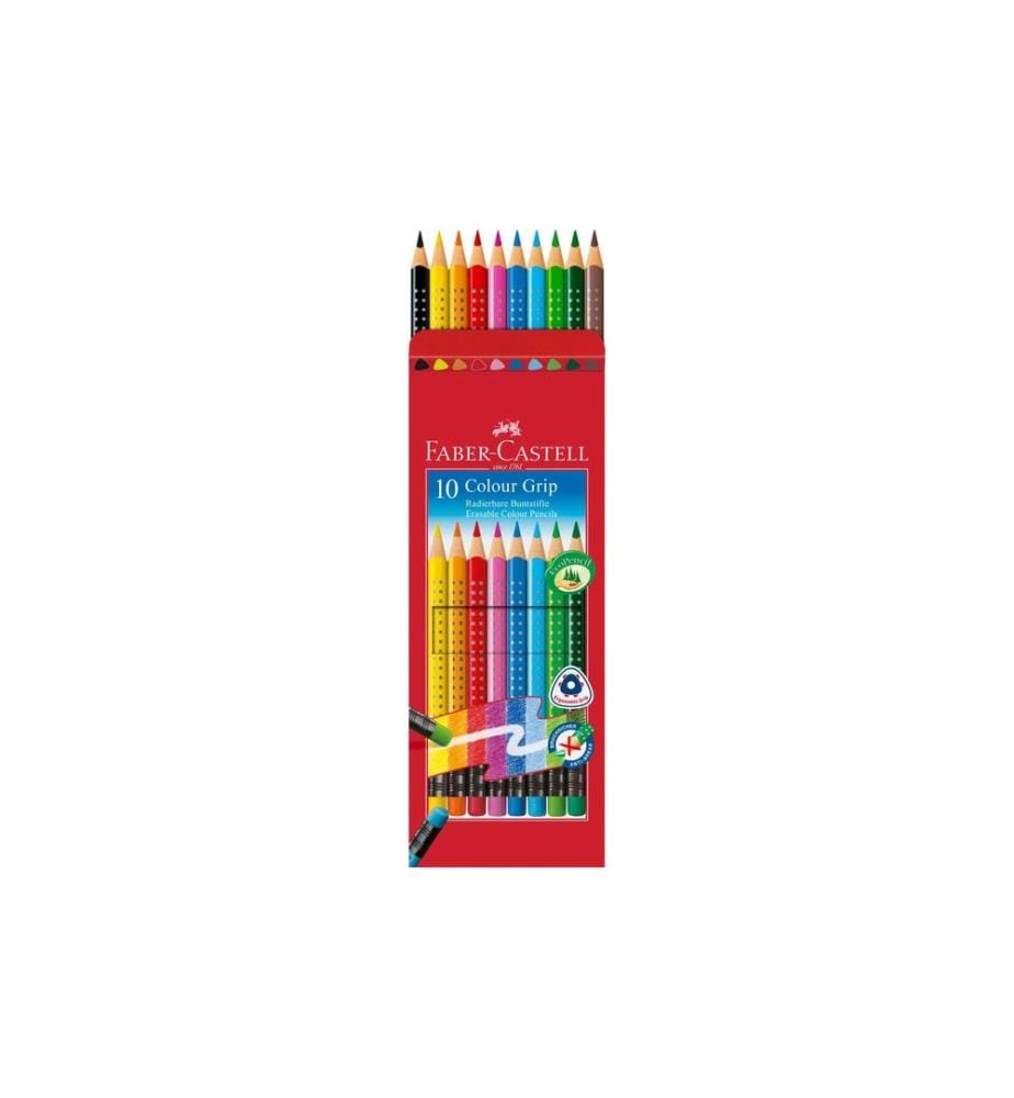 Faber-Castell Crayons de couleur Colour Grip effaçable Étui en carton de 10 pièces