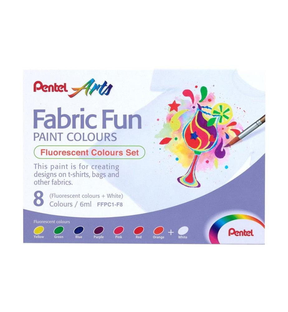 PENTEL - Textilfarbe 8-Fluo Farben Set