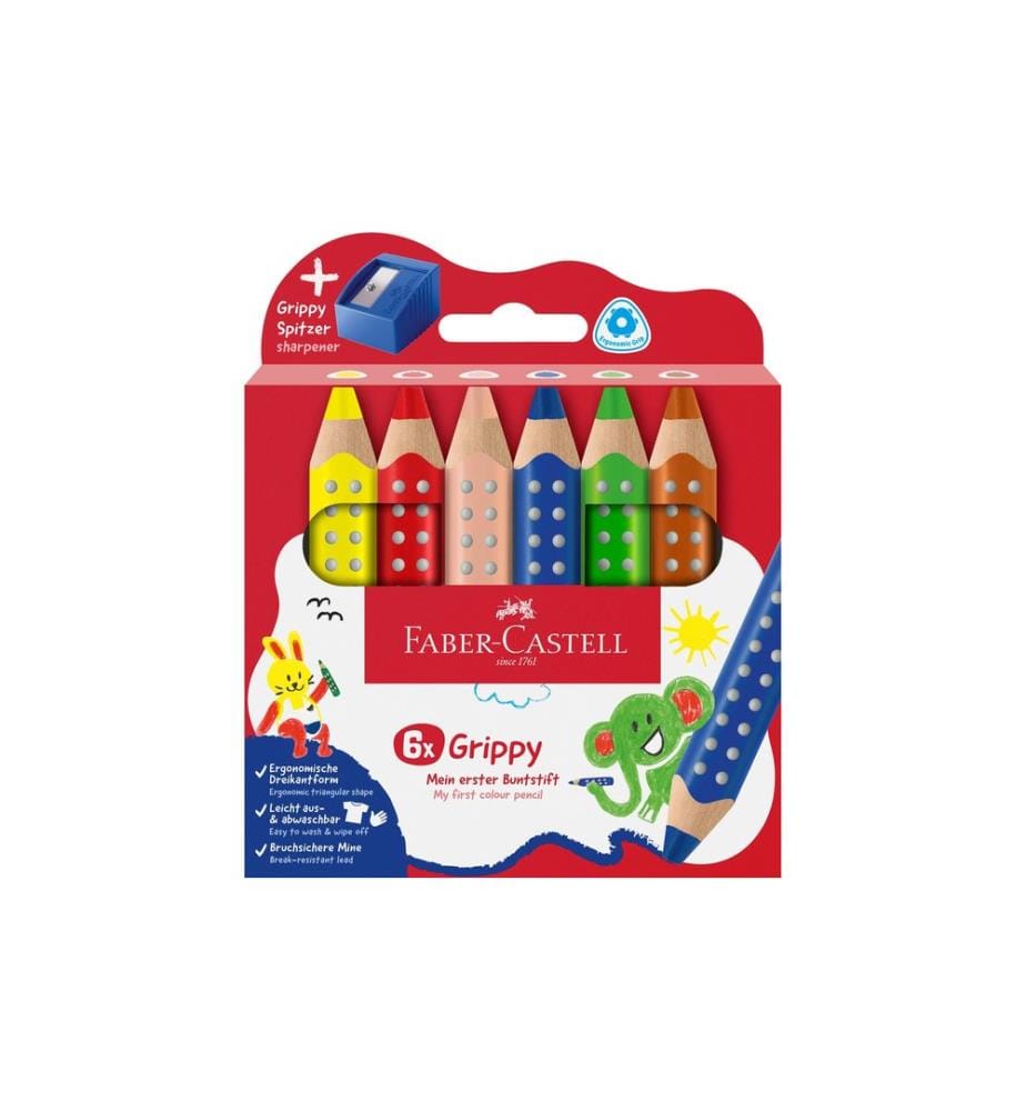 Faber-Castell Crayons de couleur Grippy avec taille-crayon Lot de 6