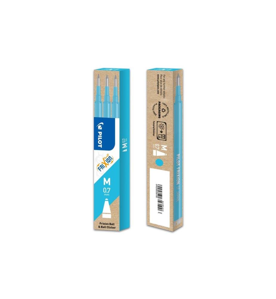PILOT - Cartouche Frixion Refill 3 pièces, Bleu clair, 0.7 mm