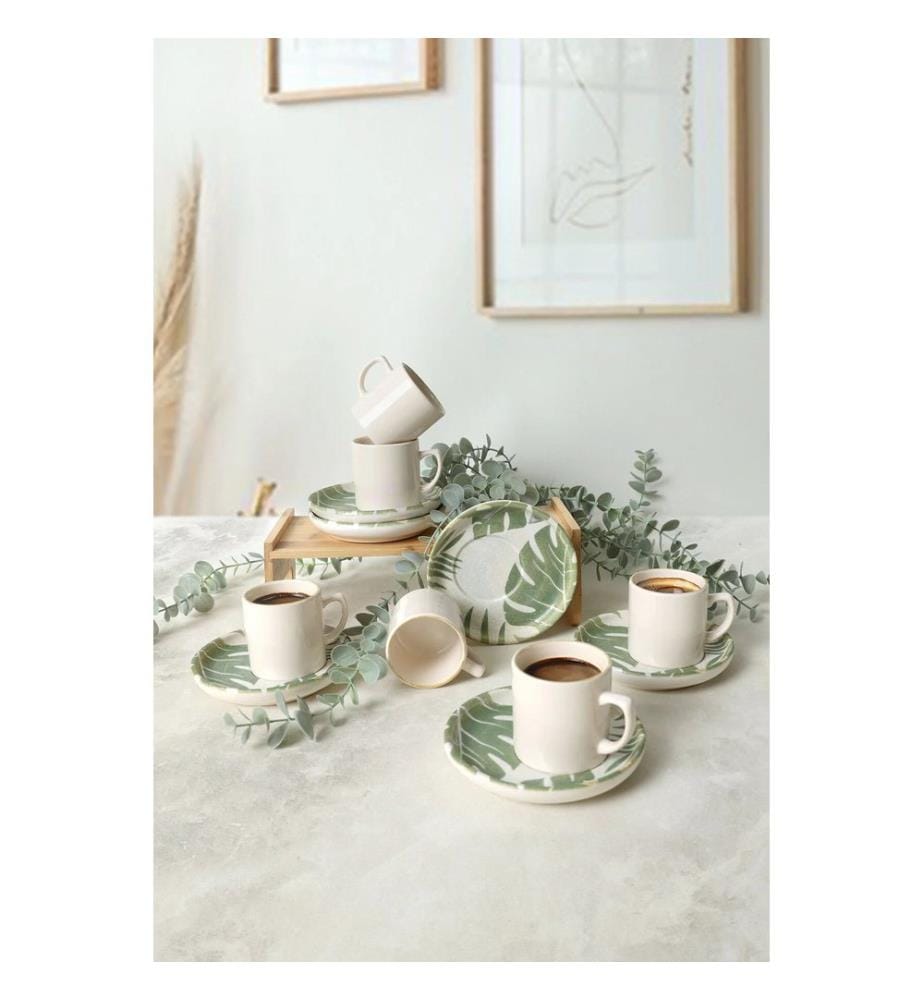 Set of 12 coffee cups - White and Green