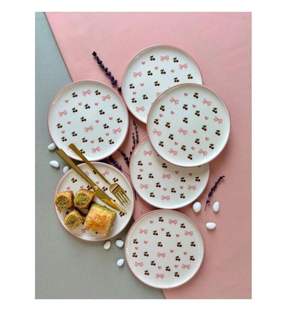 Lot de 6 assiettes à dessert - Rose, Blanc et Rouge