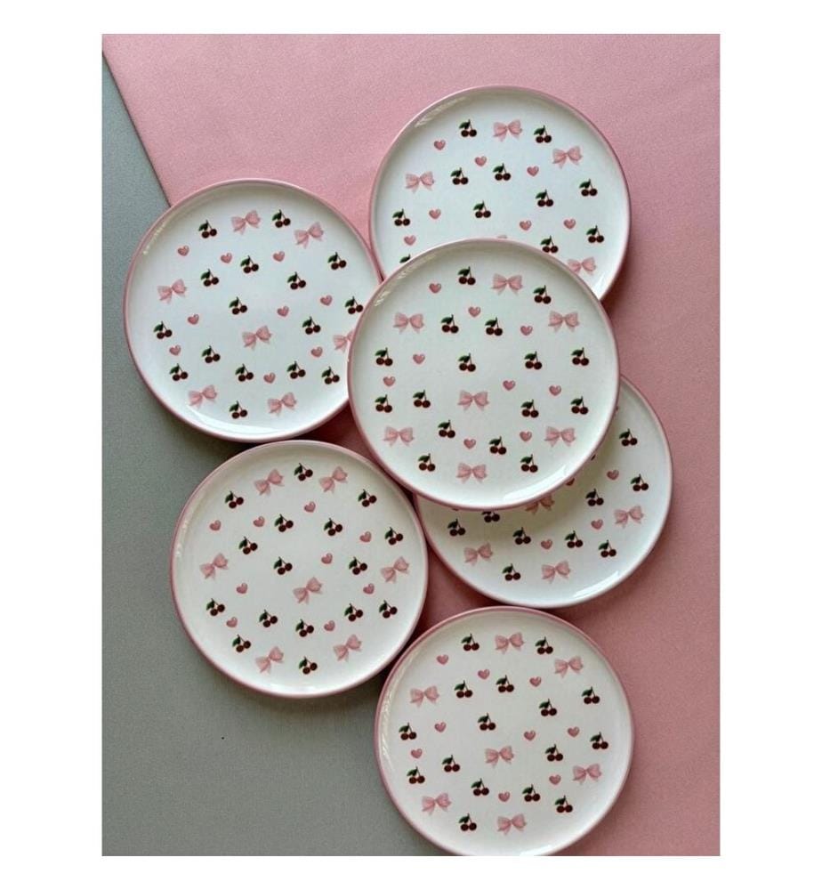 Lot de 6 assiettes à dessert - Rose, Blanc et Rouge