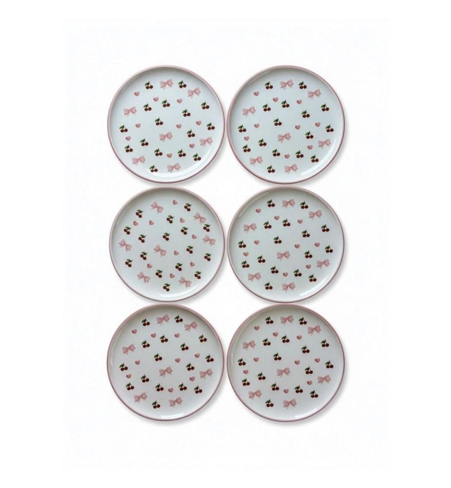 Lot de 6 assiettes à dessert - Rose, Blanc et Rouge