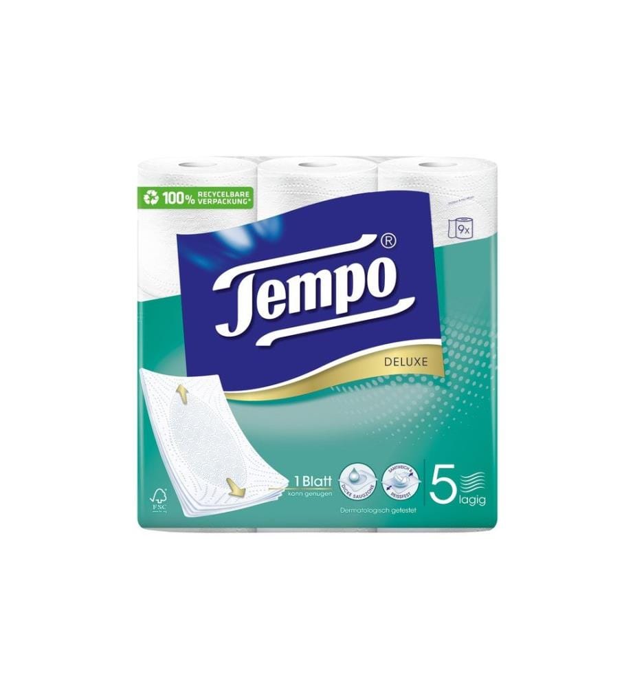 TEMPO - Toilettenpapier Deluxe 9 Rollen, 5-lagig, Weiss
