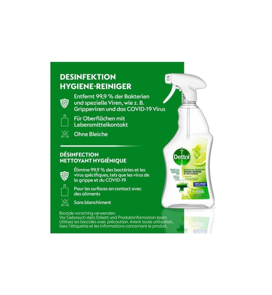 DETTOL - Désinfection Nettoyant hygiène Citron vert & menthe 750 ml
