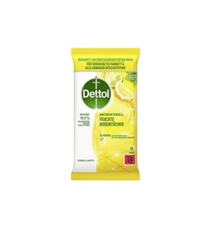 DETTOL - Chiffons humides pour le sol Citron & citron vert 15 pièces