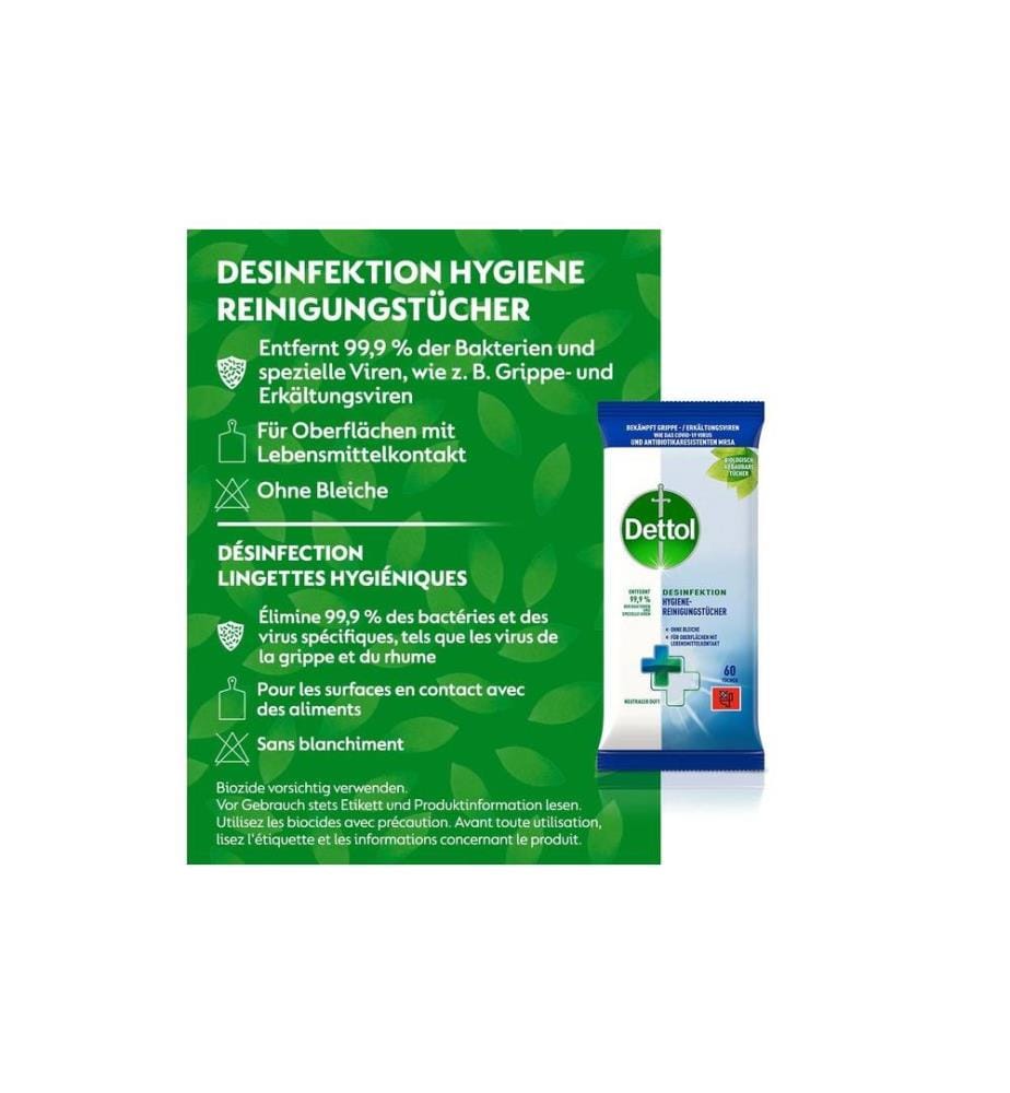 DETTOL - Desinfektion Hygiene-Reinigungstücher 60 Stück