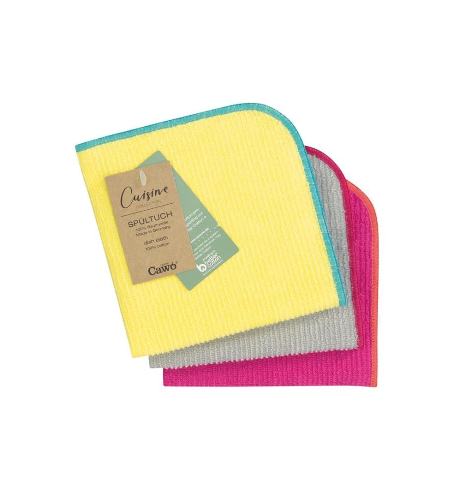 CAWÖ - Abwaschlappen Trio 30 x 30 cm, 3 Stück, Lemon/Pink