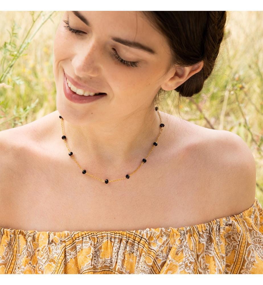 Halskette Elisa, Goldmessing - Schwarz und Gold