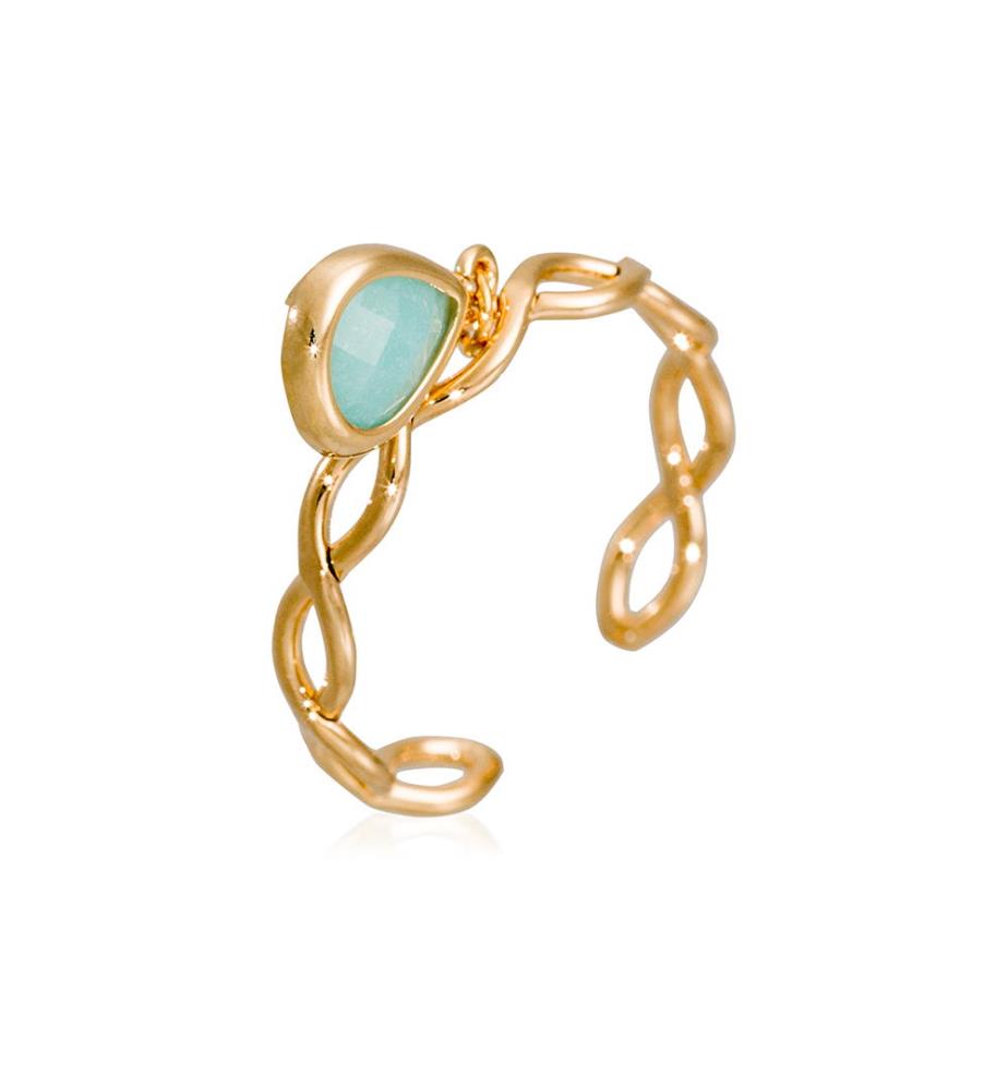 Verstellbarer Ring Athéna, Goldmessing - Grün und Gold