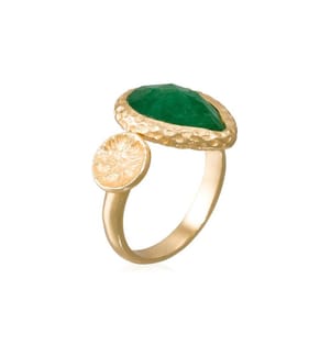 Verstellbarer Ring Hélena, Goldmessing - Grün und Gold
