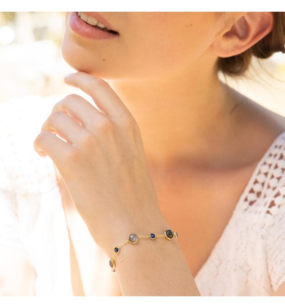 Bracciale Neela, Ottone Dorato - Blu e Grigio