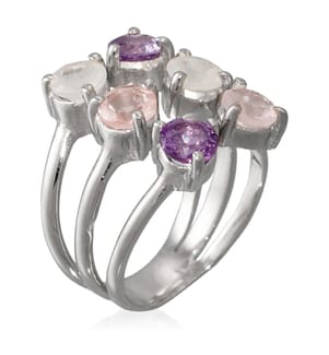 Verstellbarer Ring Stella Mondstein, Amethyst und Rosenquarz
