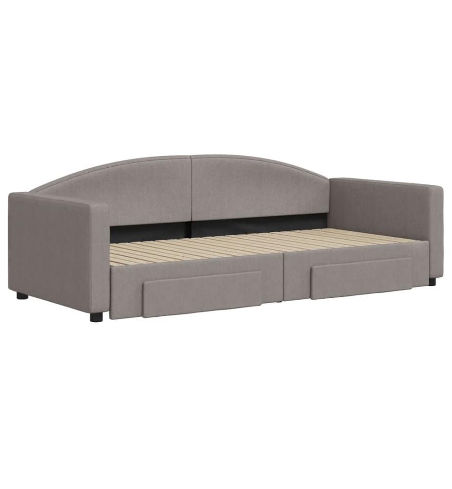 Lit de jour avec gigogne et tiroirs sans matelas taupe 90x200cm