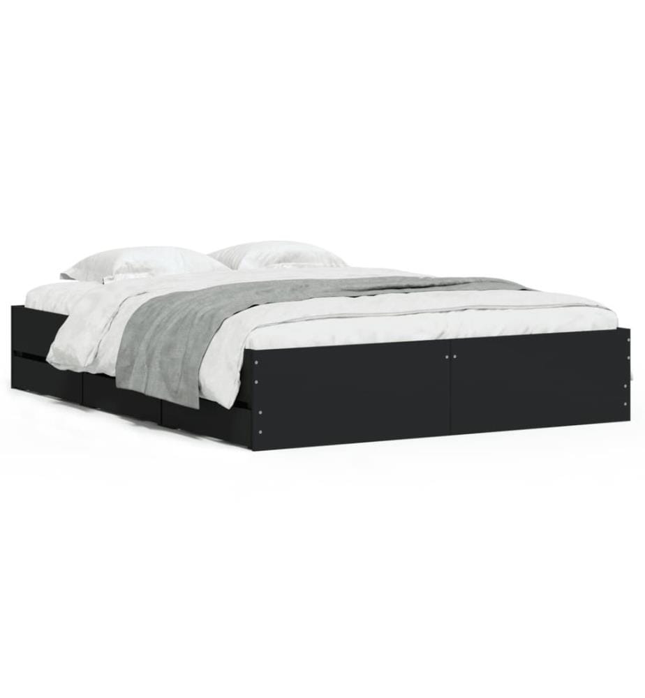 Cadre de lit avec tiroirs sans matelas noir 140x200 cm