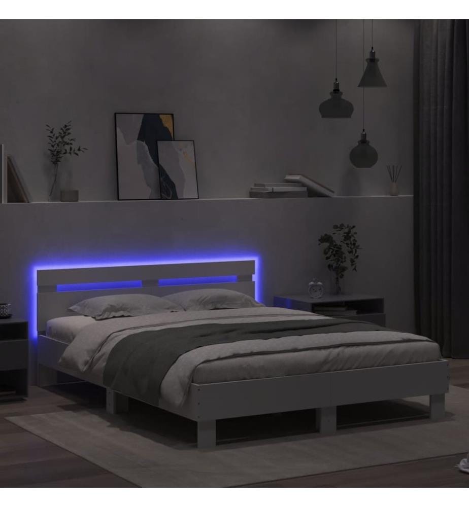 Bettgestell mit Kopfteil LED-Beleuchtung Weiss 140x200 cm