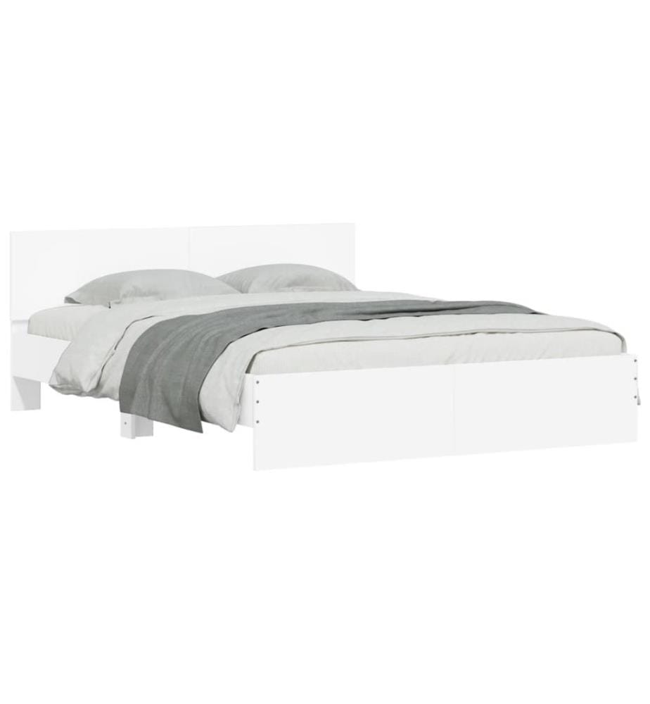 Bettgestell mit Kopfteil und LED-Beleuchtung Weiss 160x200 cm