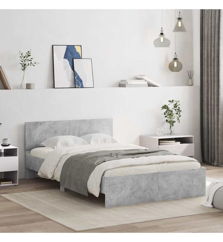 Bettgestell mit Kopfteil LED-Beleuchtung Betongrau 120x200 cm