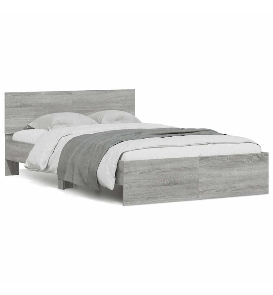 Bettgestell mit Kopfteil LED-Beleuchtung Grau Sonoma 120x200 cm