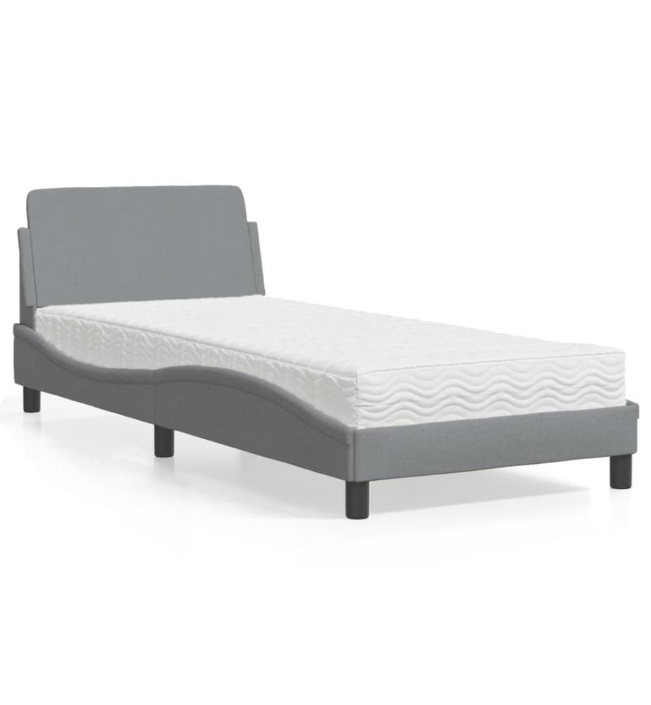 Bett mit Matratze "Dover" Hellgrau 90x200 cm Stoff