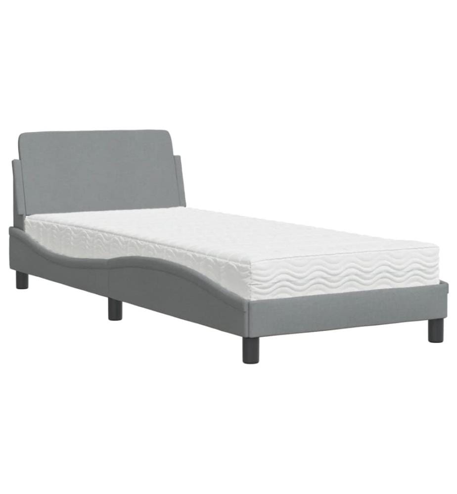 Bett mit Matratze "Dover" Hellgrau 90x200 cm Stoff