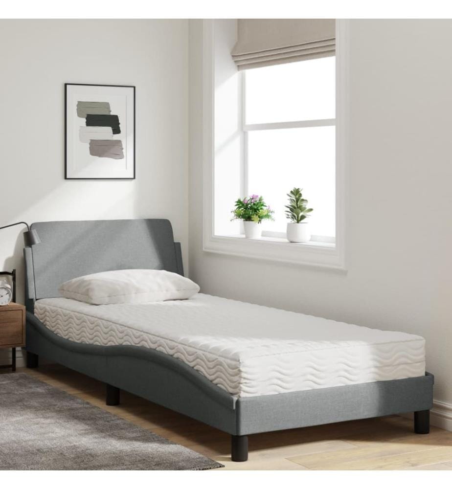 Bett mit Matratze "Dover" Hellgrau 90x200 cm Stoff