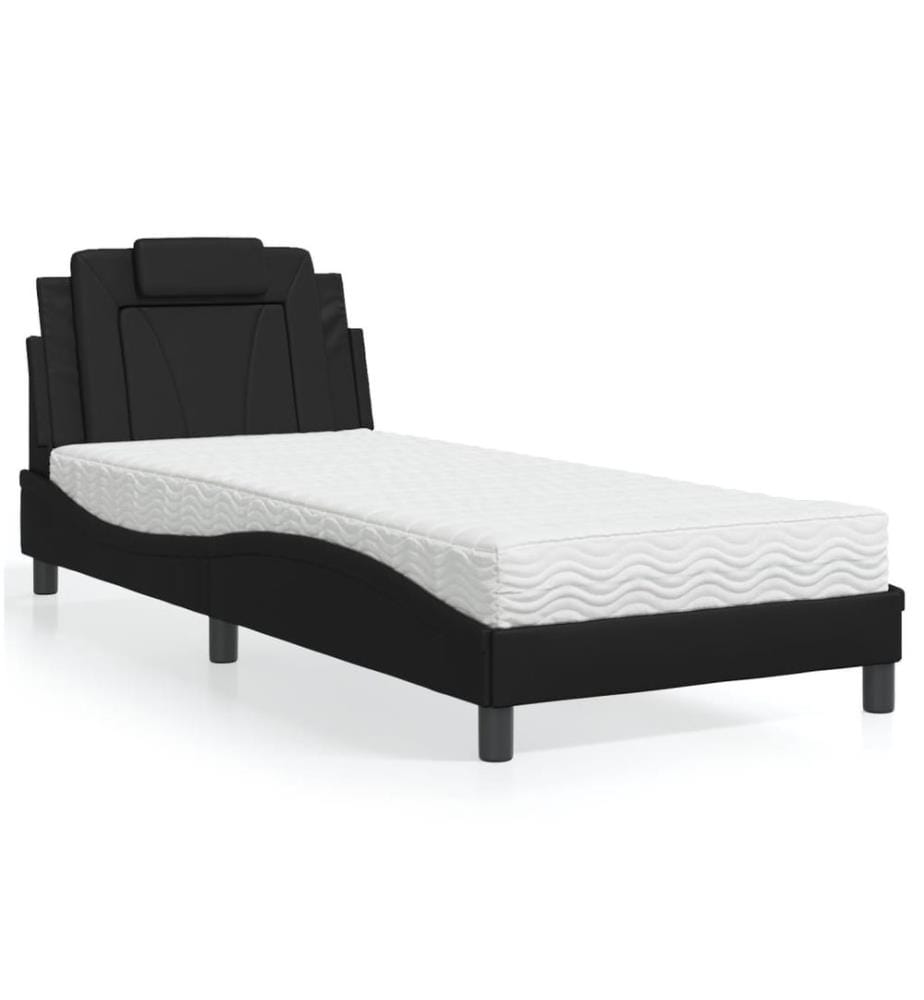 Bett "Viana" mit Matratze Schwarz 90x200 cm Kunstleder