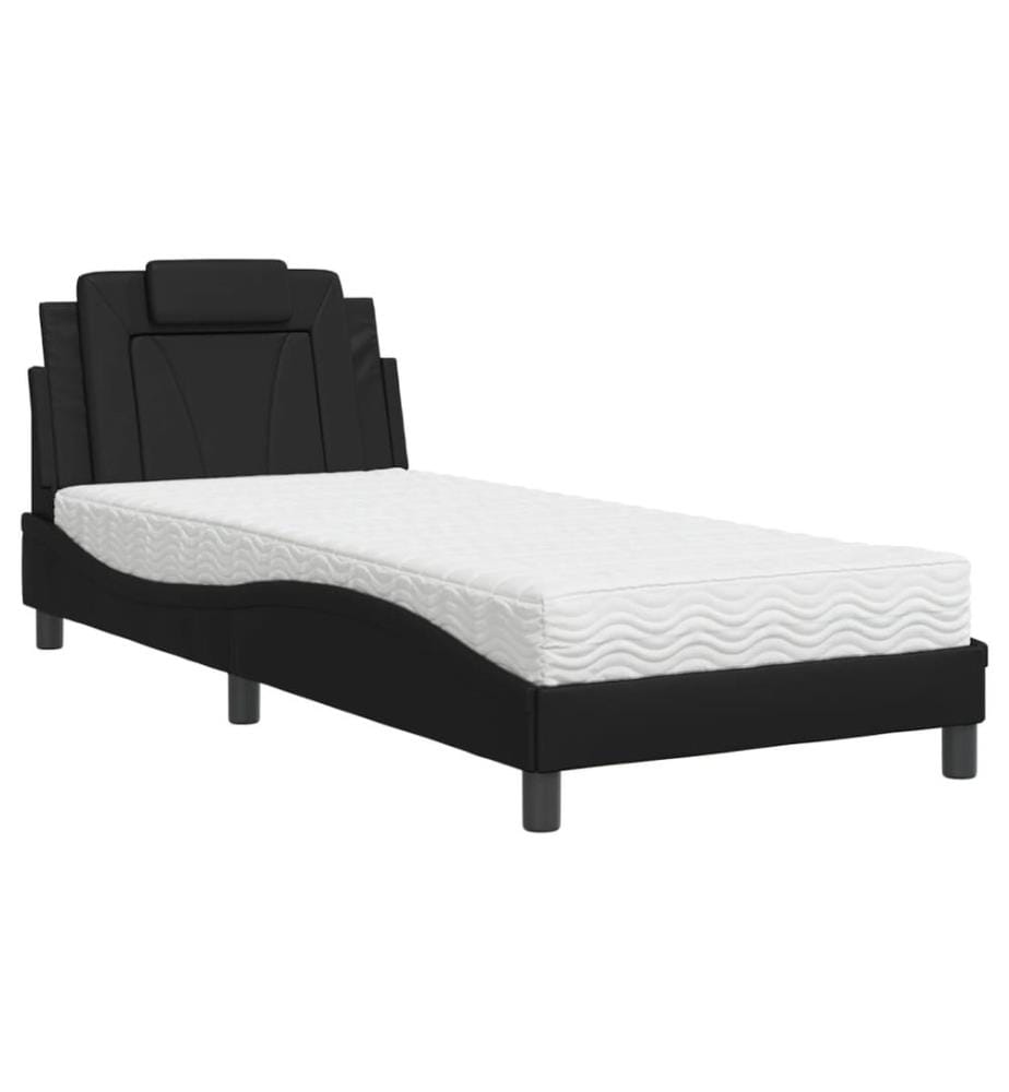 Bett "Viana" mit Matratze Schwarz 90x200 cm Kunstleder