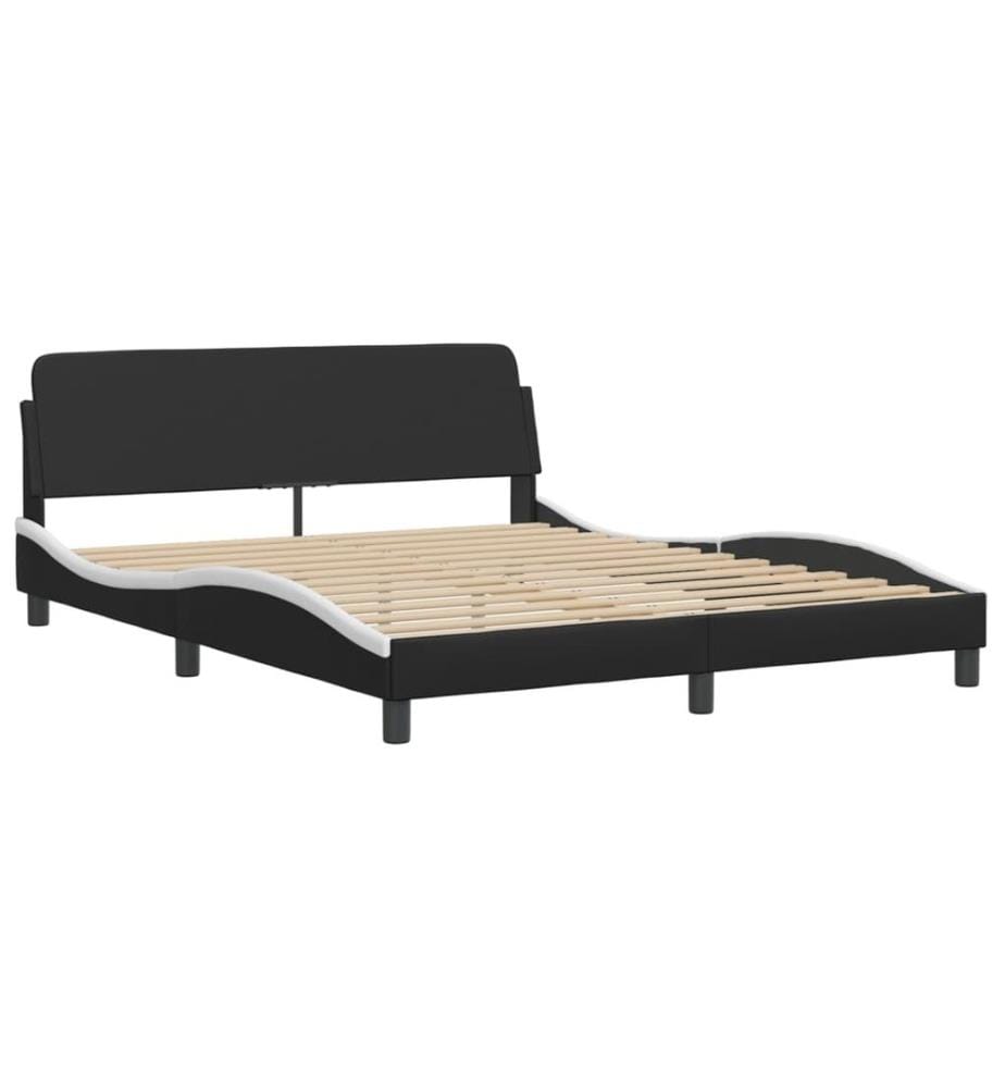 Lit Viana avec matelas noir et blanc 160x200 cm similicuir