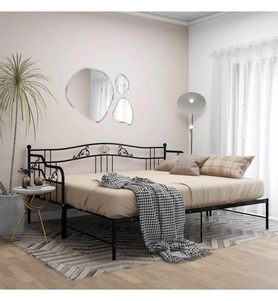 Ausziehsofa Bettgestell Schwarz Metall 90x200 cm