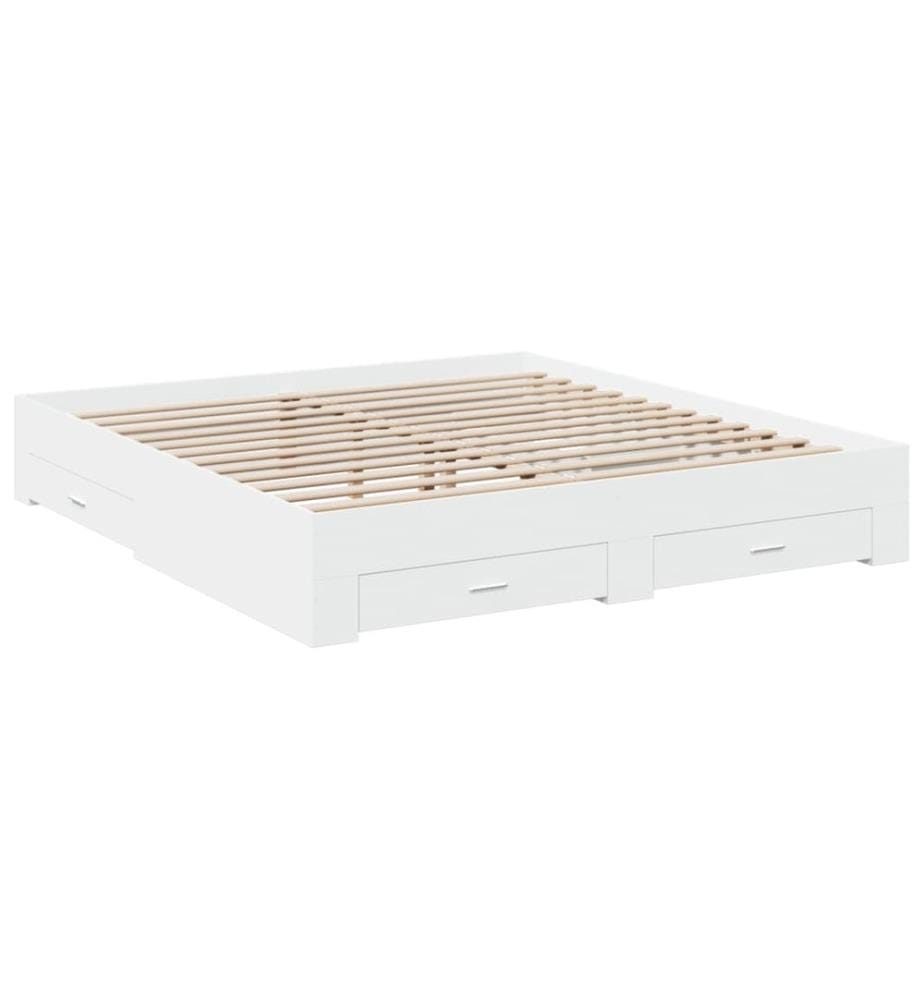 Cadre de lit avec tiroirs sans matelas blanc 200x200 cm