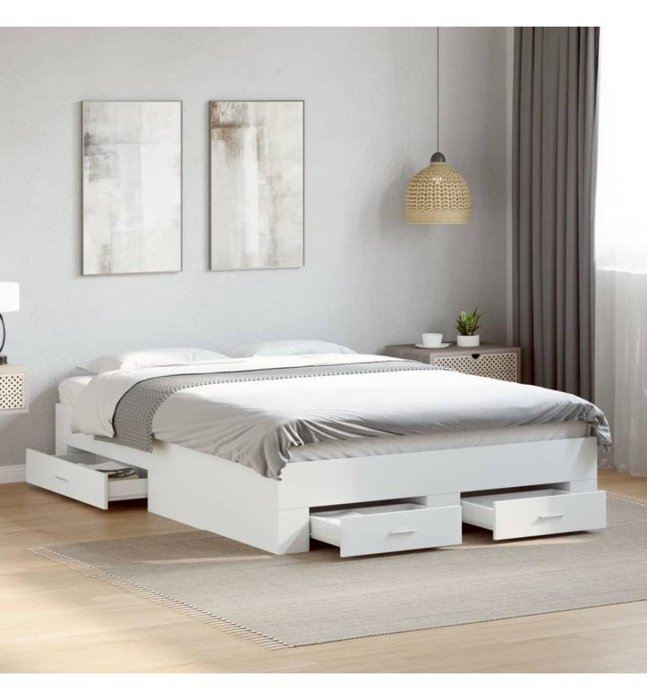 Cadre de lit avec tiroirs sans matelas blanc 120x200 cm
