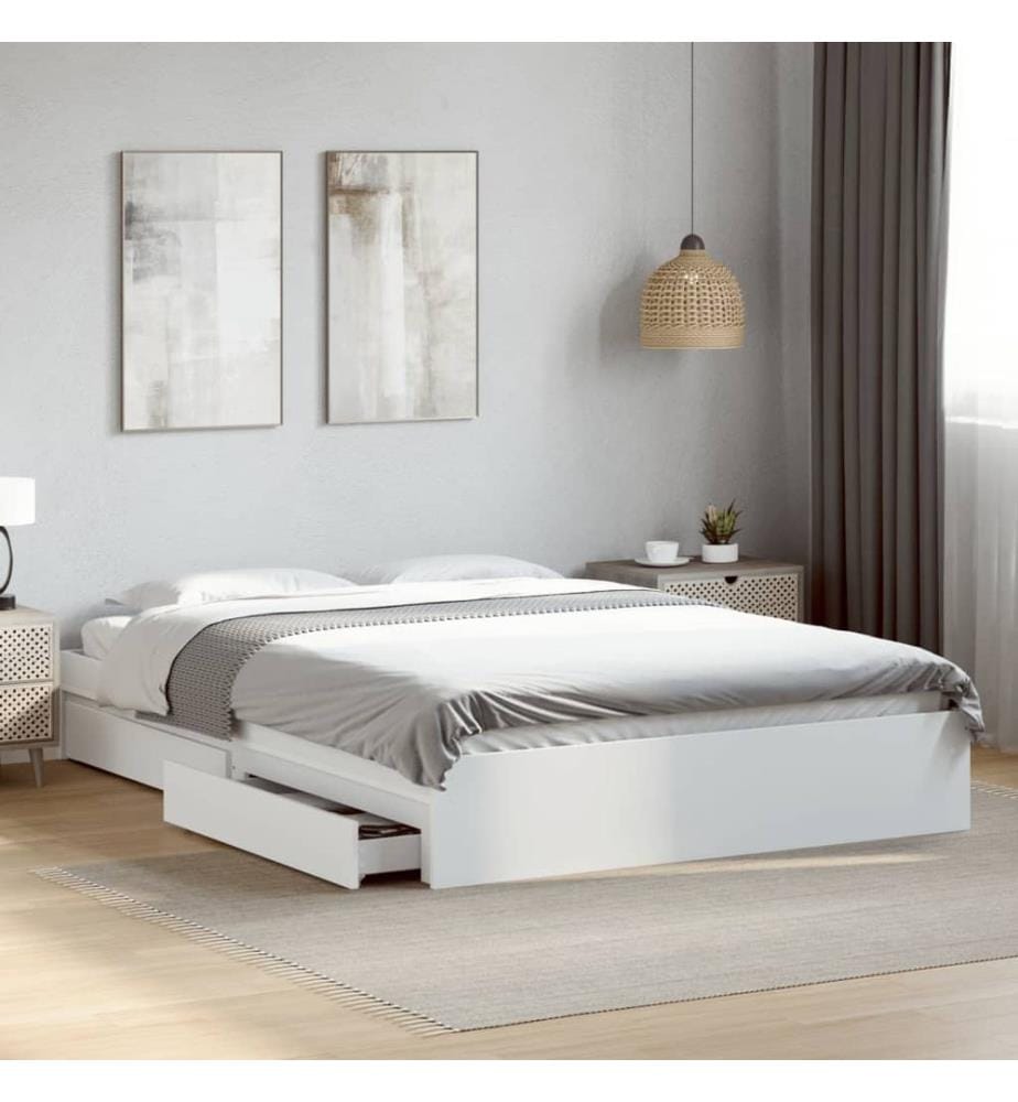 Cadre de lit avec tiroirs sans matelas blanc 160x200 cm