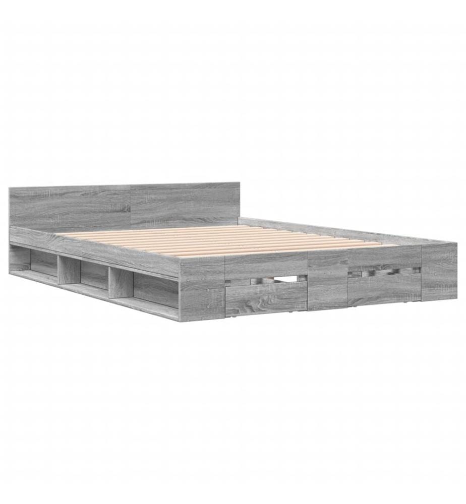 Bettgestell mit Schubladen Grau Sonoma 160x200 cm Holzwerkstoff