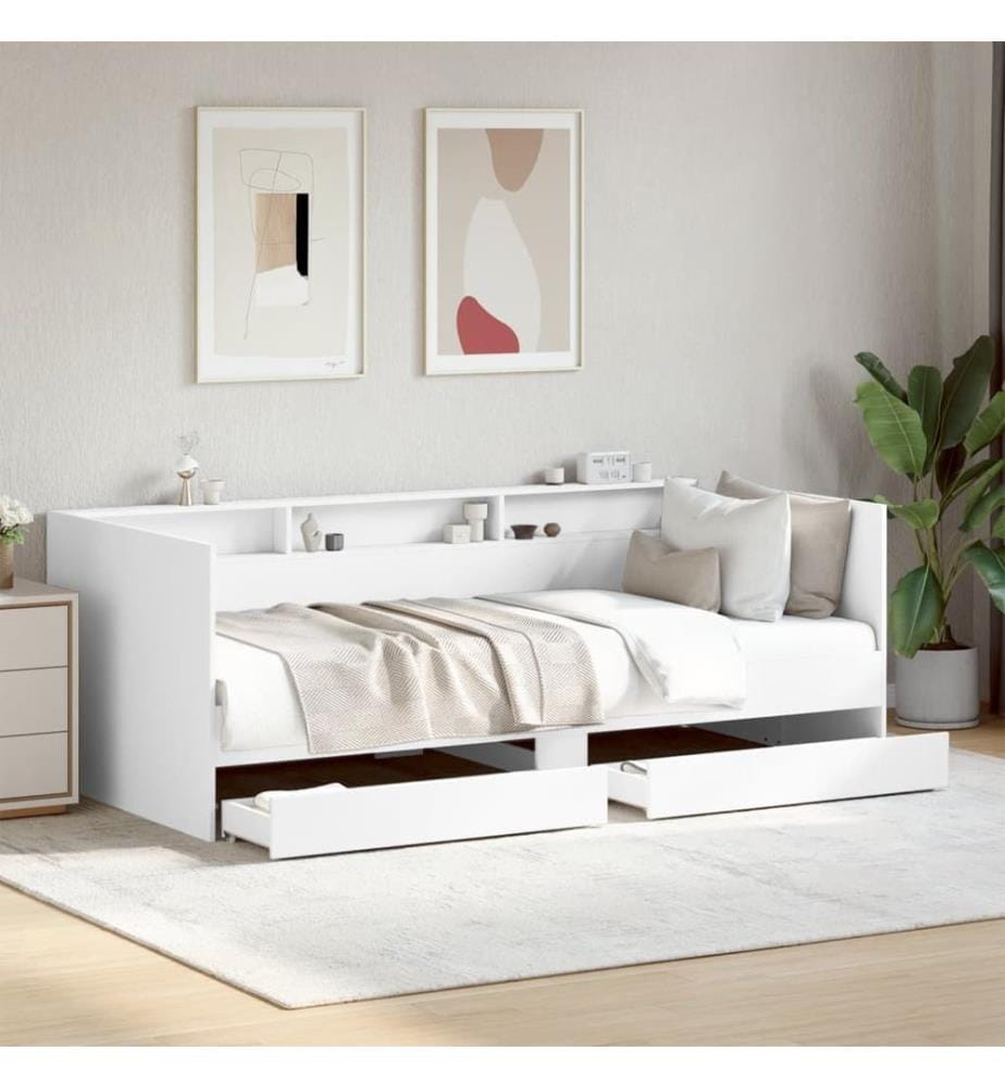 Lit de jour avec tiroirs sans matelas blanc 90x200 cm