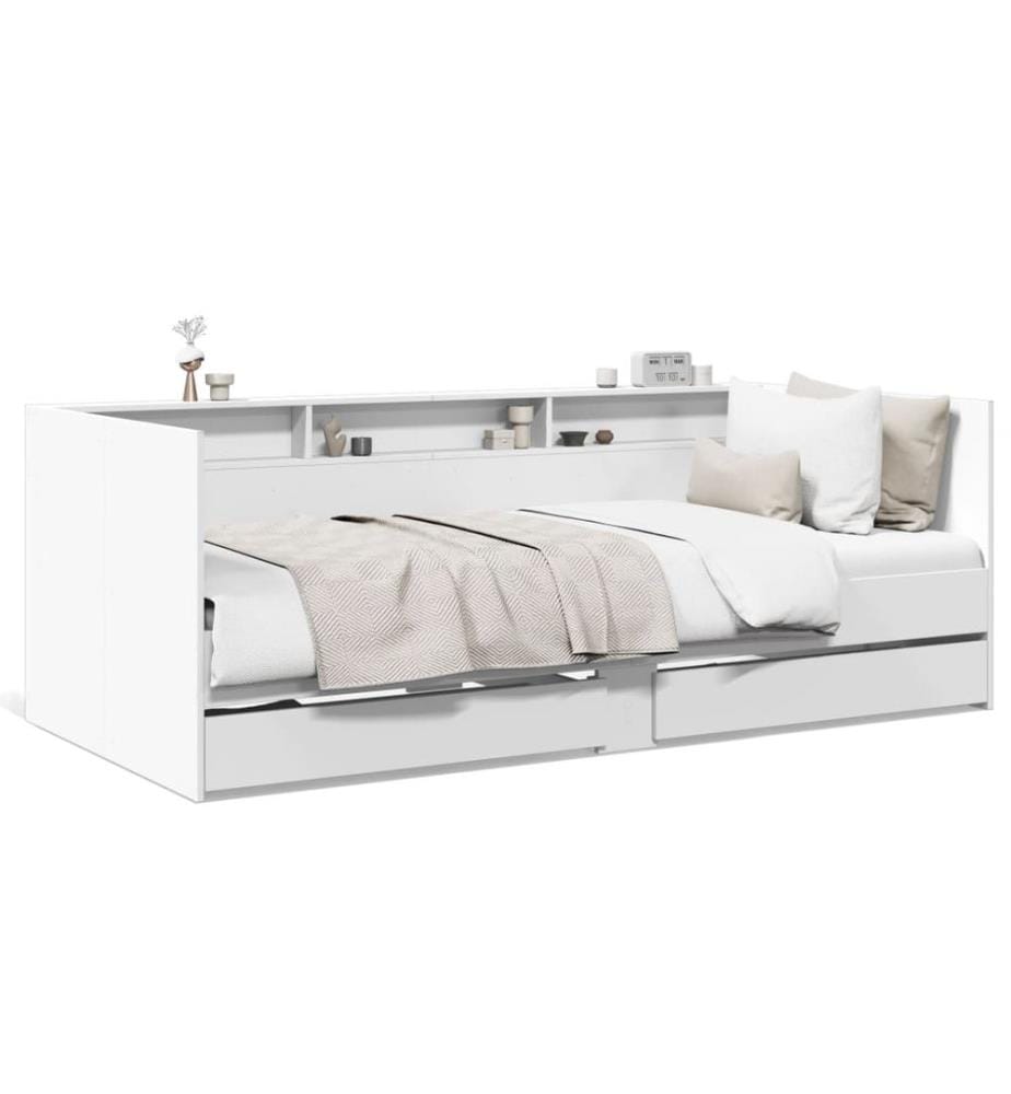 Lit de jour avec tiroirs sans matelas blanc 90x200 cm