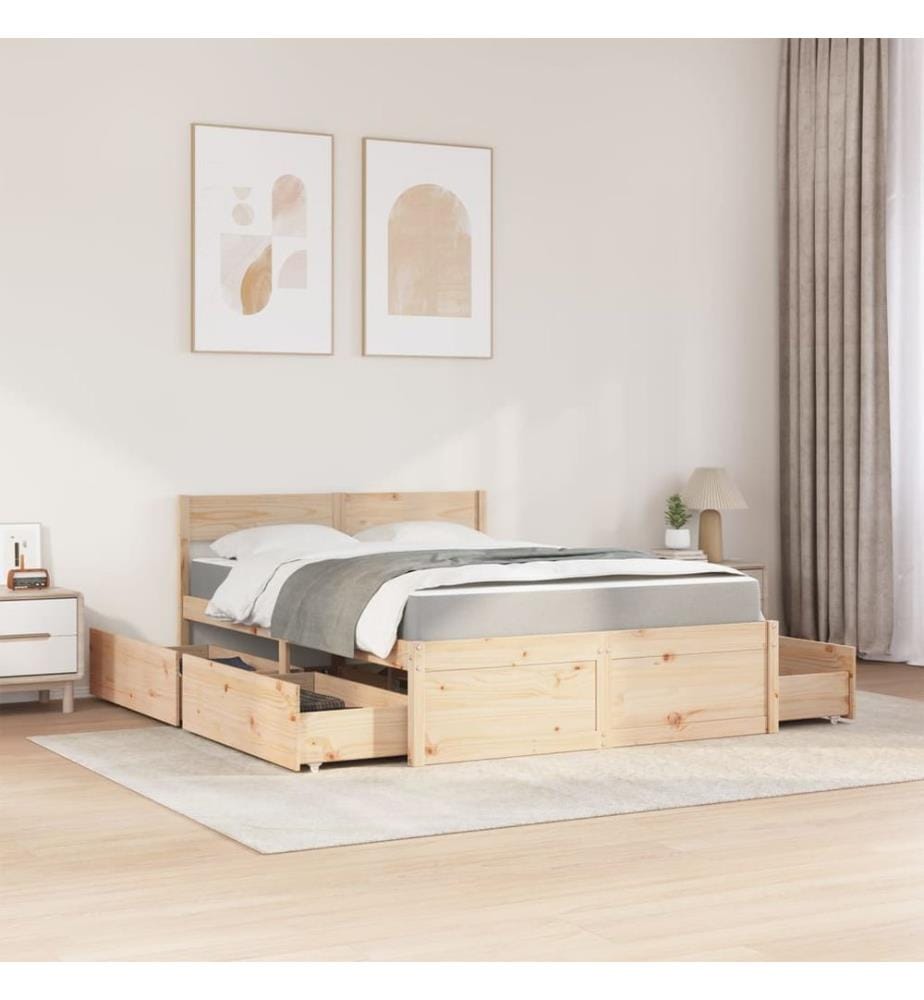 Bett mit Schubladen und Matratze 120x200 cm Massivholz Kiefer