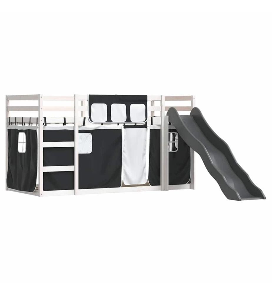 Lit superposé sans matelas avec toboggan blanc noir 90x200 cm
