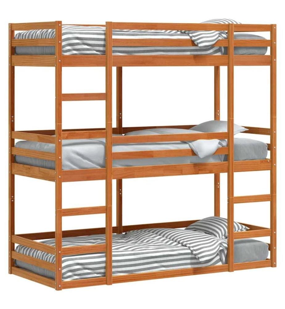 Lit superposé triple sans matelas 90x190 cm bois de pin massif