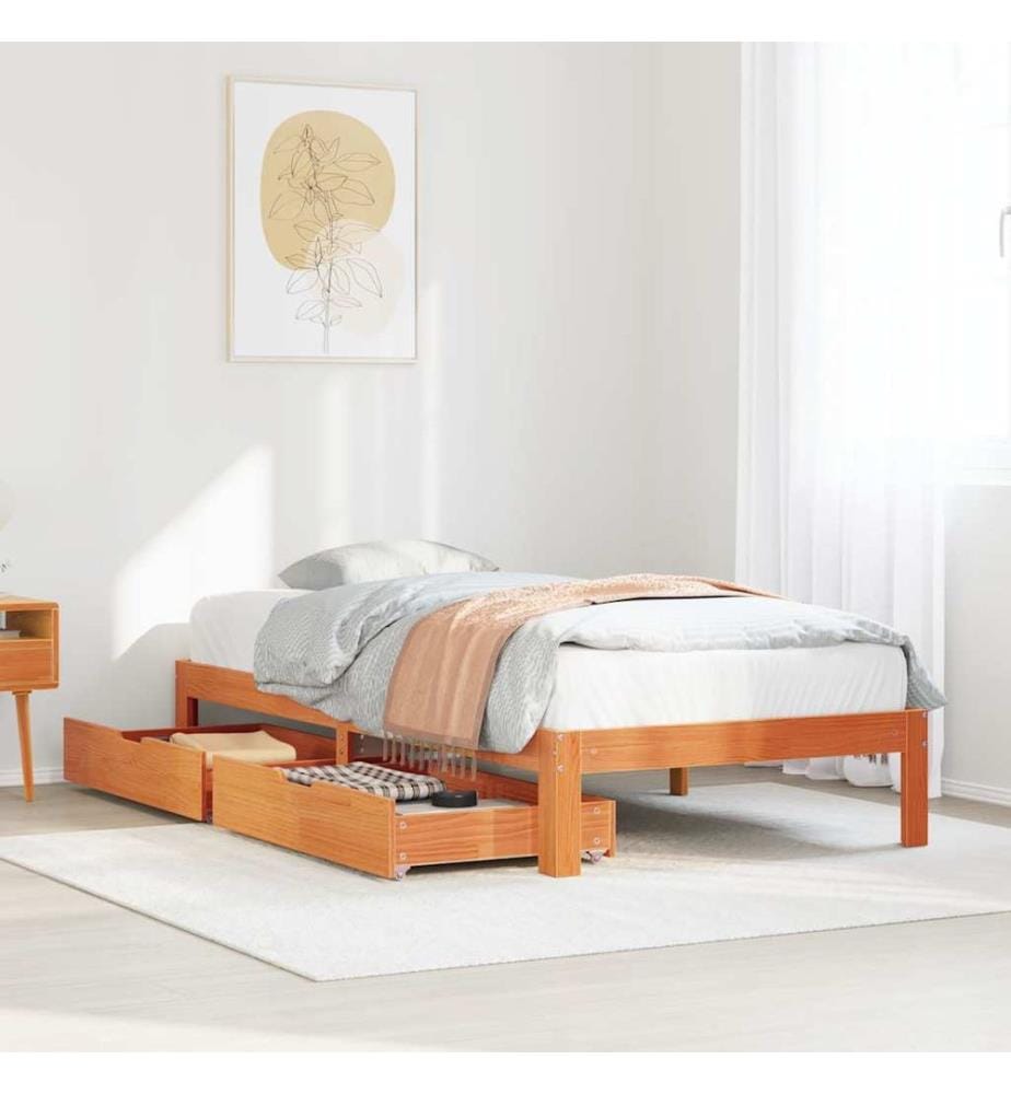 Cadre de lit avec tiroirs sans matelas cire marron 90x190 cm