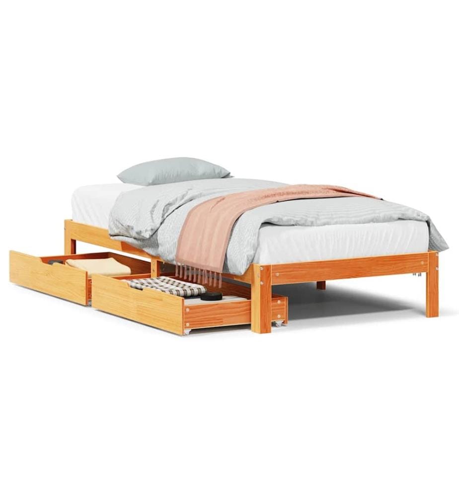 Cadre de lit avec tiroirs sans matelas cire marron 90x190 cm