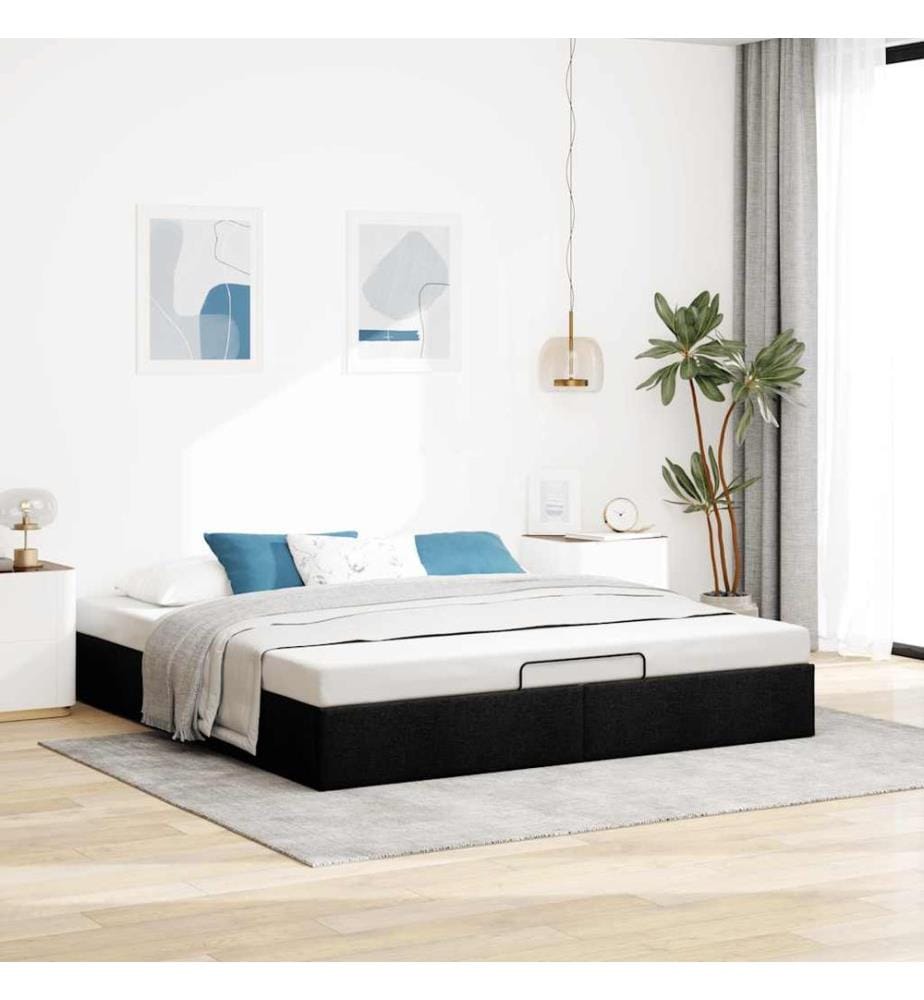 Cadre de lit ottoman sans matelas noir 180x200 cm tissu