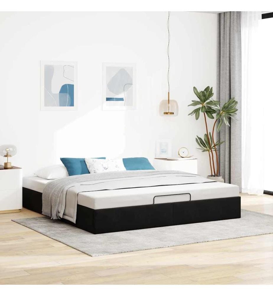 Cadre de lit ottoman avec matelas noir 180x200 cm velours