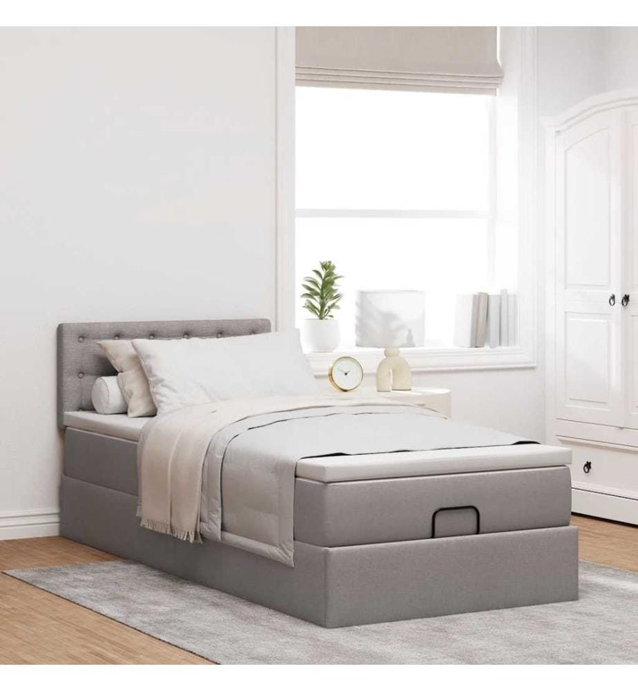 Ottoman-Bett mit Matratze Taupe 90x200 cm Stoff