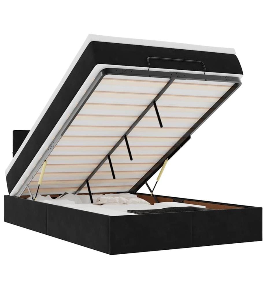 Ottomane Bett mit Matratze & LEDs Schwarz 120x190 cm Samt